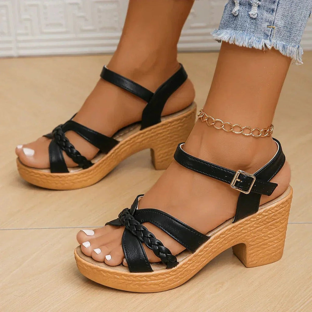 Women's Wedge Platform Sandals with Braided Strap and Ankle Strap