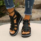 Women's Wedge Platform Sandals with Embellished Sole and Rear Zip