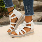 Women's Wedge Platform Sandals with Embellished Sole and Rear Zip