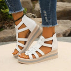 Women's Wedge Platform Sandals with Embellished Sole and Rear Zip