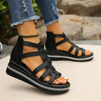 Women's Wedge Platform Sandals with Embellished Sole and Rear Zip