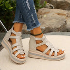 Women's Wedge Platform Sandals with Embellished Sole and Rear Zip