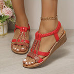 Women's Wedge Platform Sandals with Embellished T-Bar Strap