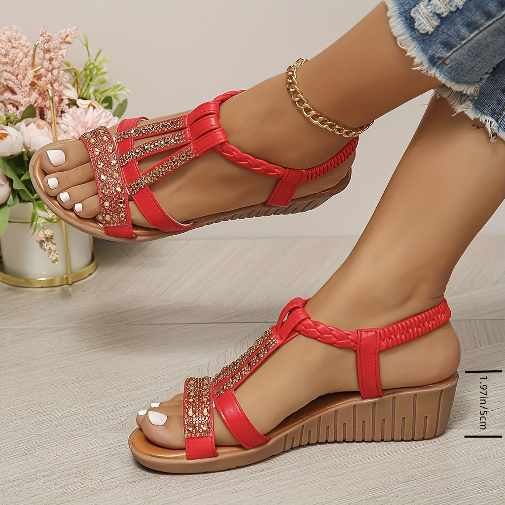 Women's Wedge Platform Sandals with Embellished T-Bar Strap