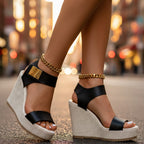 Women's Wedge Platform Sandals with Gold-Tone Ankle Strap