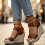 Women's Wedge Platform Sandals with Gold-Tone Ankle Strap