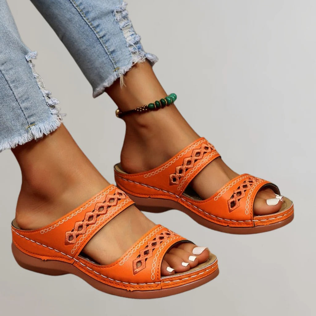 Women's Wedge Slip On Sandals with Cut-Out Detail