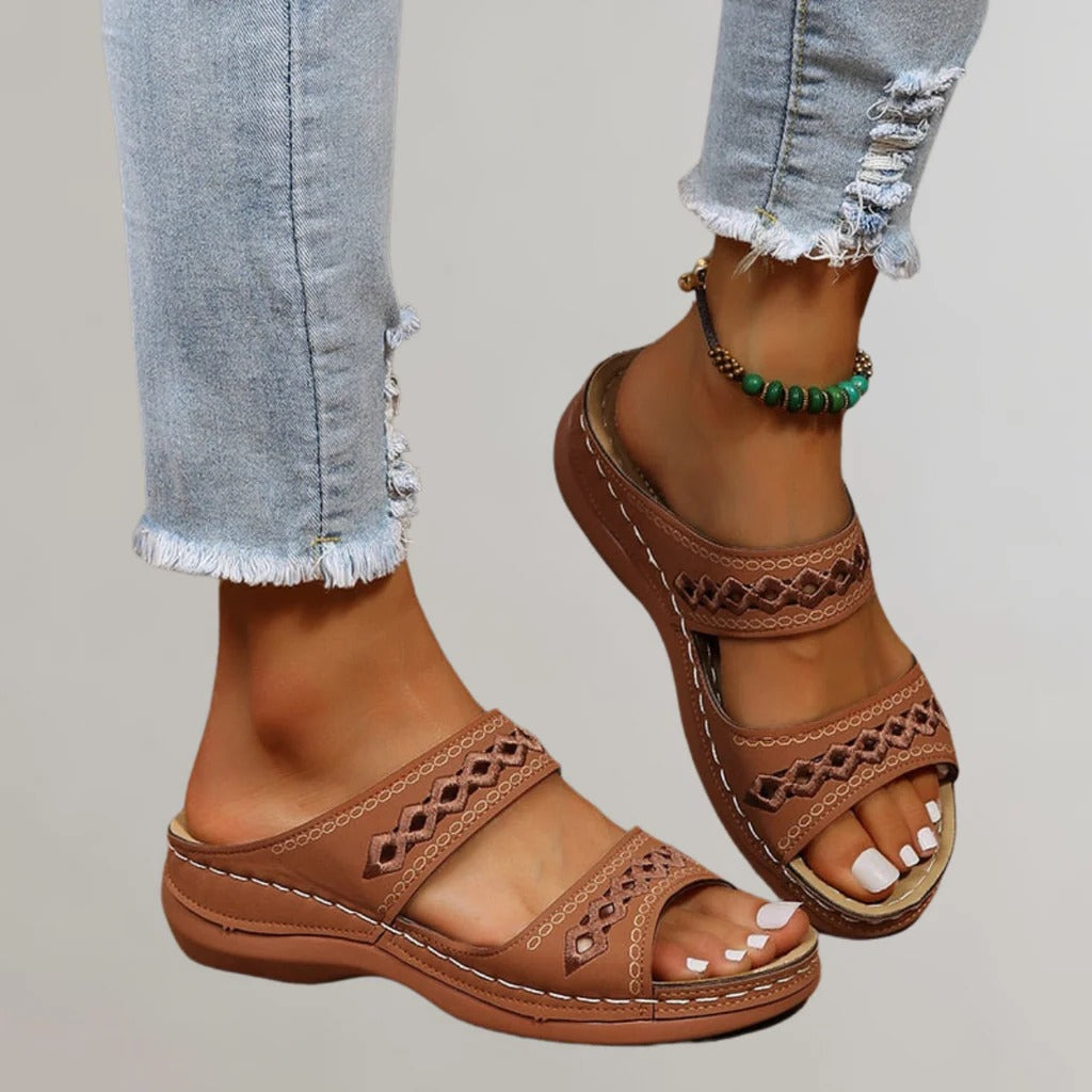 Women's Wedge Slip On Sandals with Cut-Out Detail
