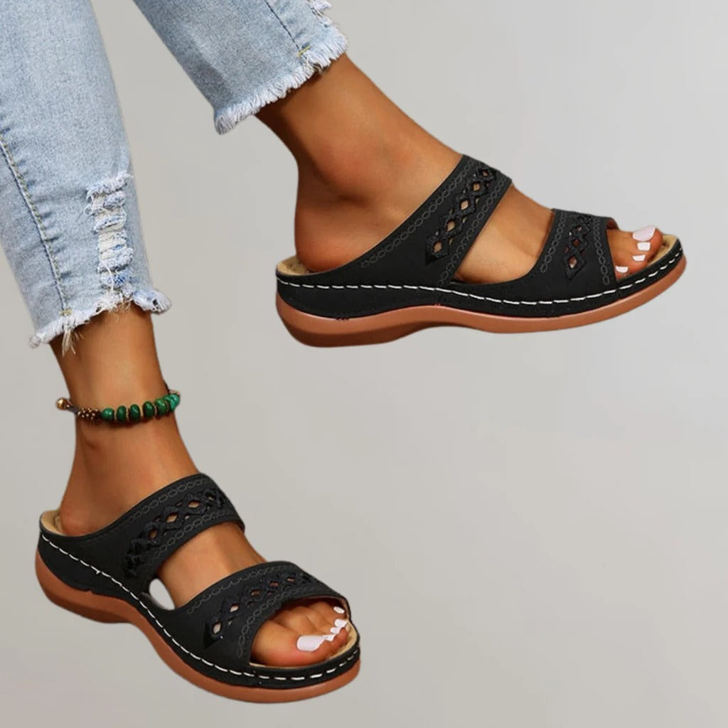 Women's Wedge Slip On Sandals with Cut-Out Detail