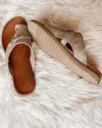 Women's Wedge Slip On Sandals with Toe Loop and Buckle Strap