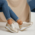 Women's Wedge Sneakers with Lace-Up Front and Side Zip Closure