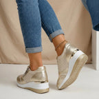 Women's Wedge Sneakers with Lace-Up Front and Side Zip Closure