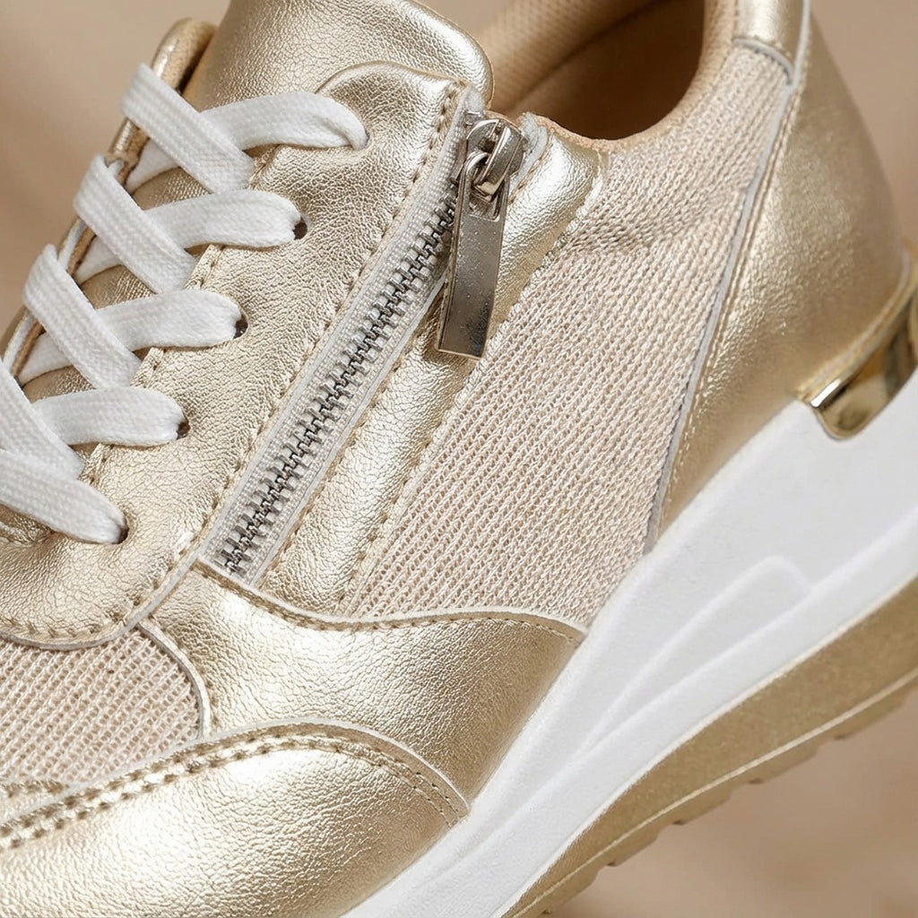 Women's Wedge Sneakers with Lace-Up Front and Side Zip Closure