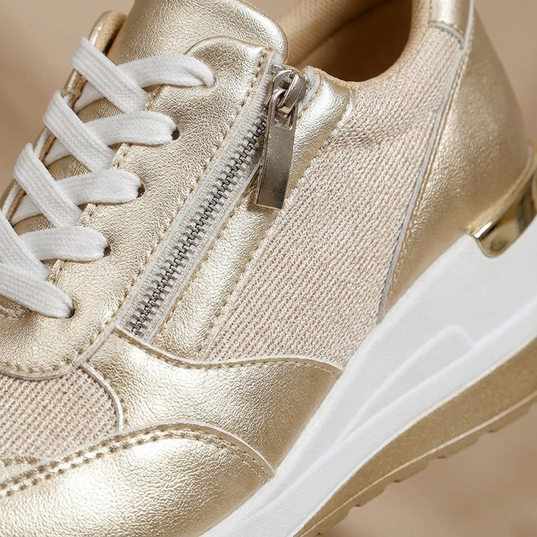 Women's Wedge Sneakers with Lace-Up Front and Side Zip Closure