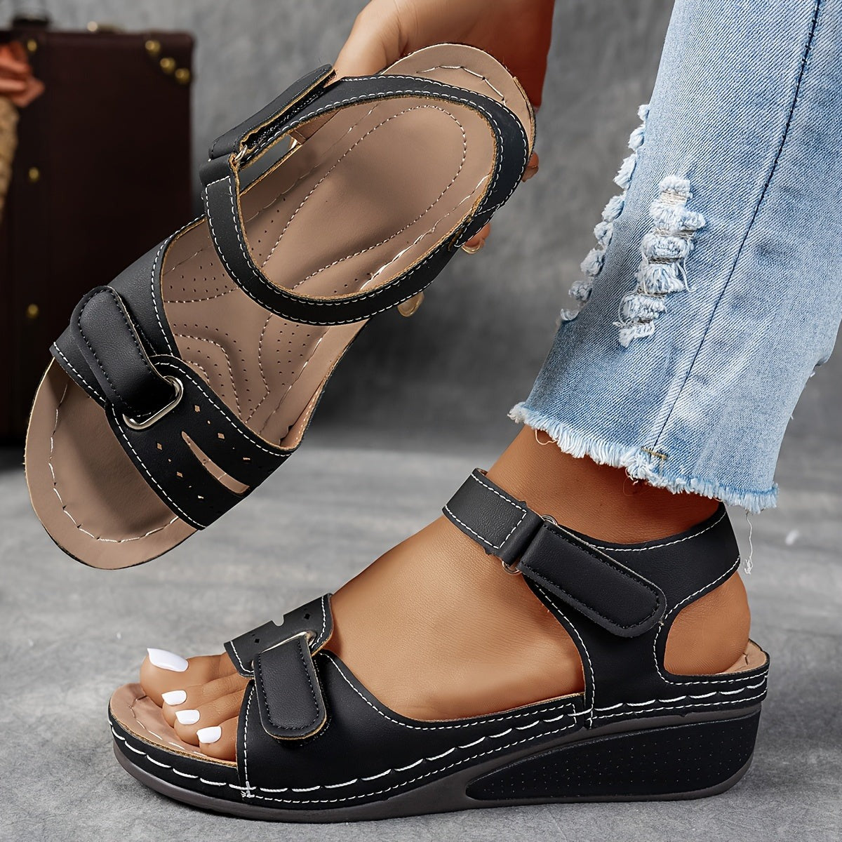 Women's Wedge Wide Fit Sandals with Ankle Strap