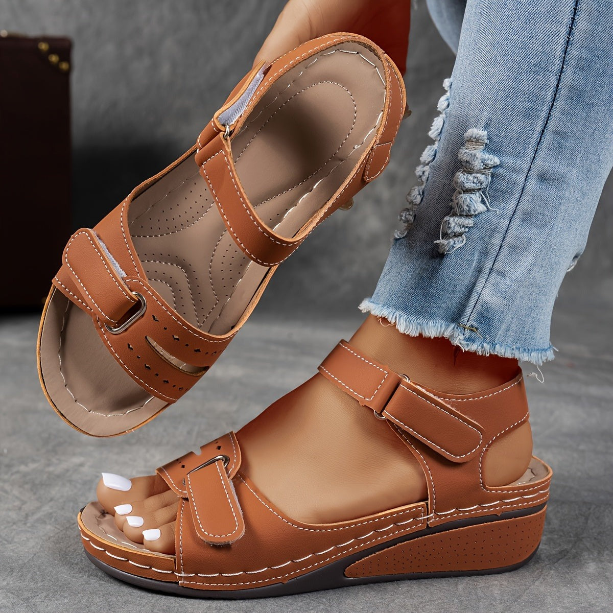 Women's Wedge Wide Fit Sandals with Ankle Strap