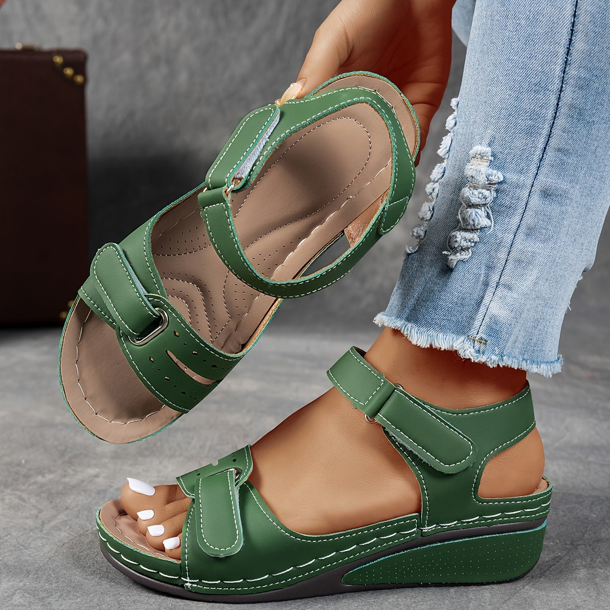 Women's Wedge Wide Fit Sandals with Ankle Strap