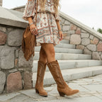Women's Western Cowboy Boots with Contrast Embroidered Shaft and Pointed Toe