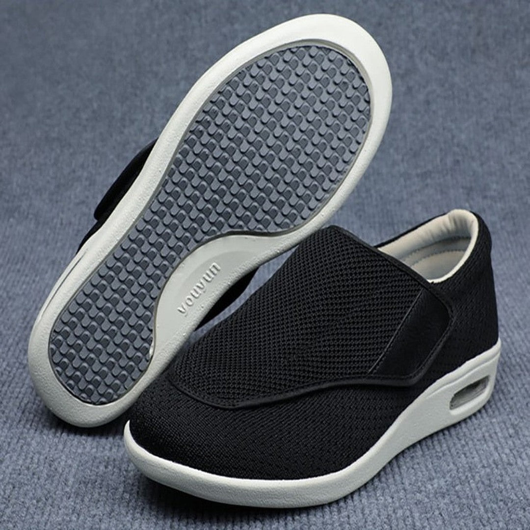 Women's Wide-Fit Mesh Shoes with Adjustable Strap and Air Cushion Sole