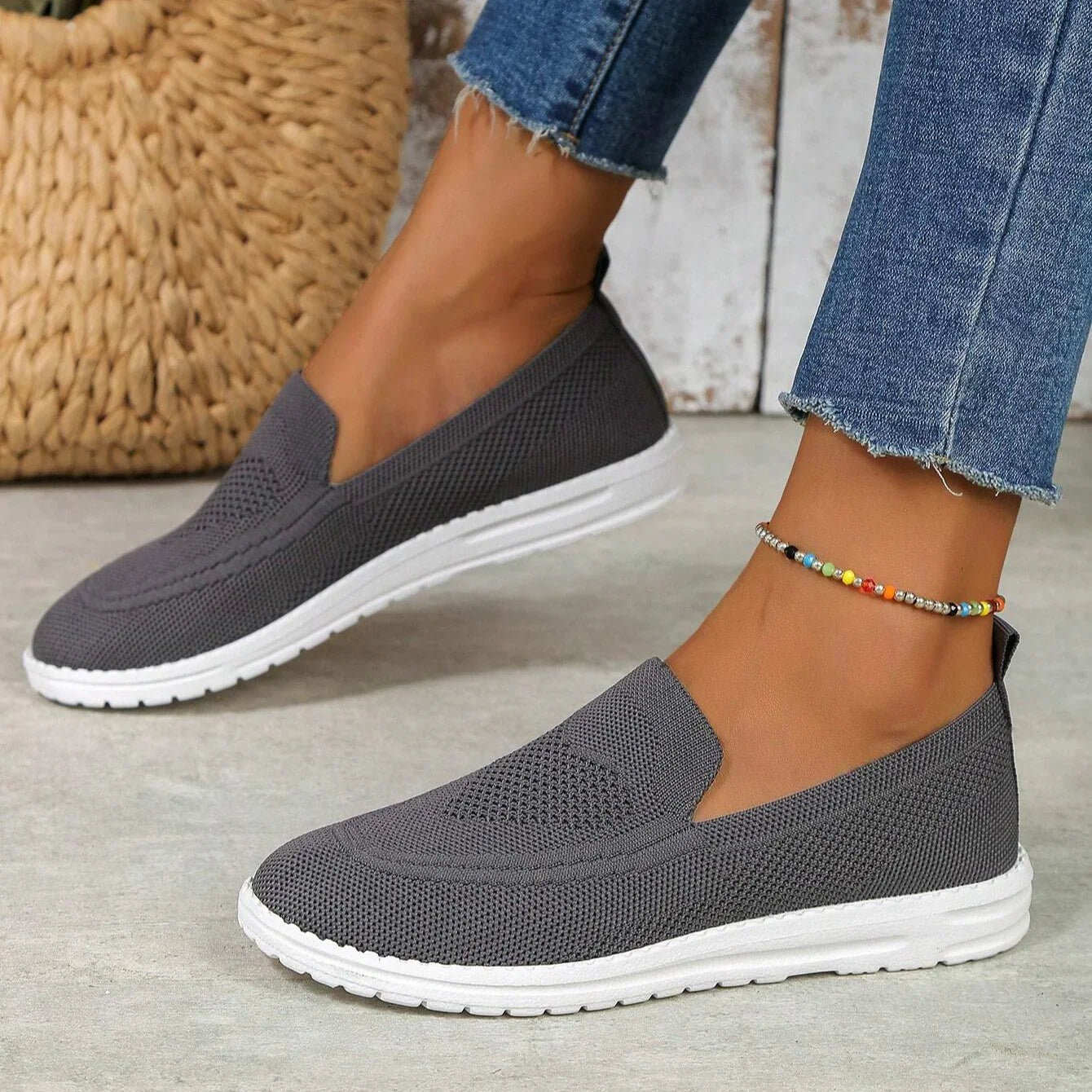 Women's Wide Fit Slip On Shoes with Round Toe