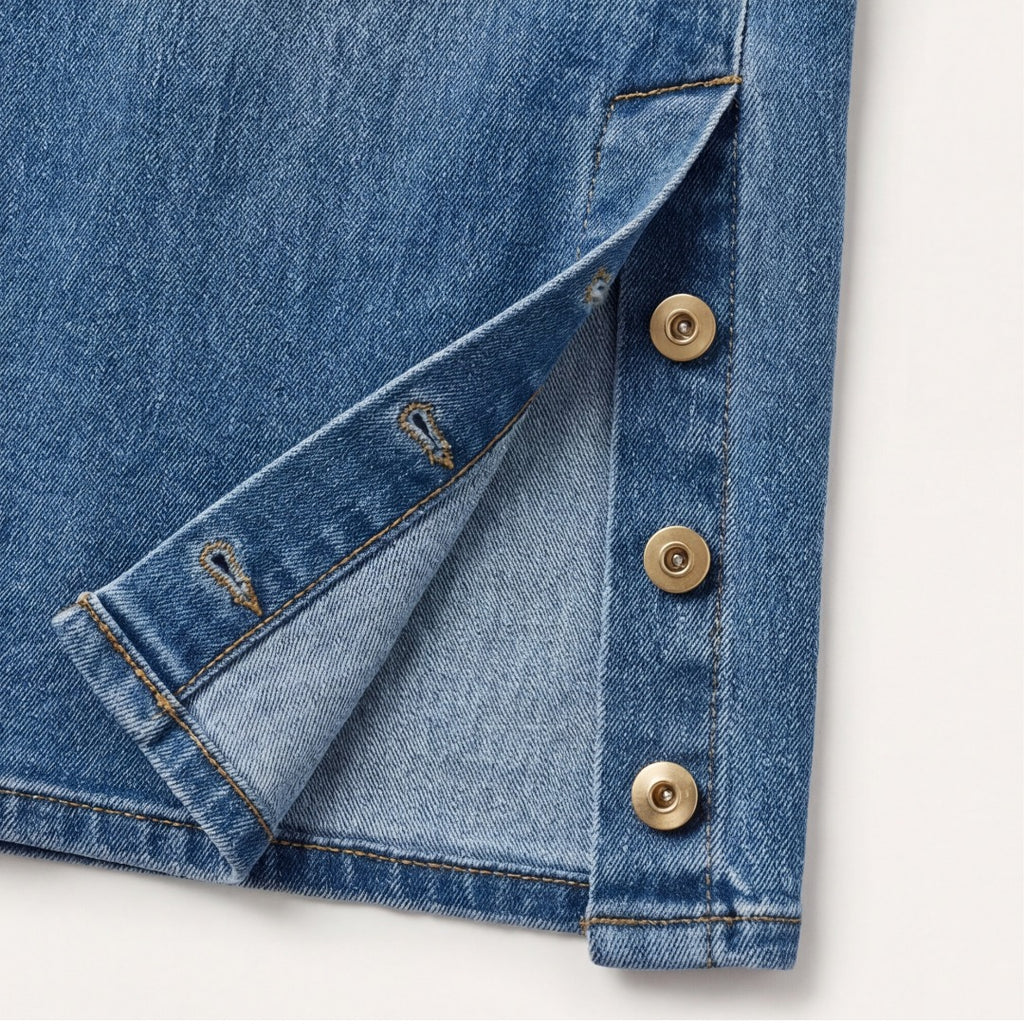 Women's Wide Leg High Waisted Jeans with Button Side Vent