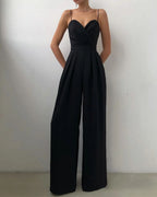 Women's Wide-Leg Jumpsuit with Sweetheart Neckline and Thin Strap Bodice