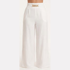 Women's Wide Leg Palazzo Trousers with High Waist Chain Detail