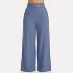 Women's Wide Leg Palazzo Trousers with High Waist Chain Detail