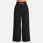 Women's Wide Leg Palazzo Trousers with High Waist Chain Detail