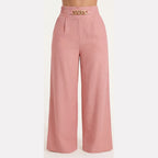 Women's Wide Leg Palazzo Trousers with High Waist Chain Detail