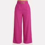 Women's Wide Leg Palazzo Trousers with High Waist Chain Detail