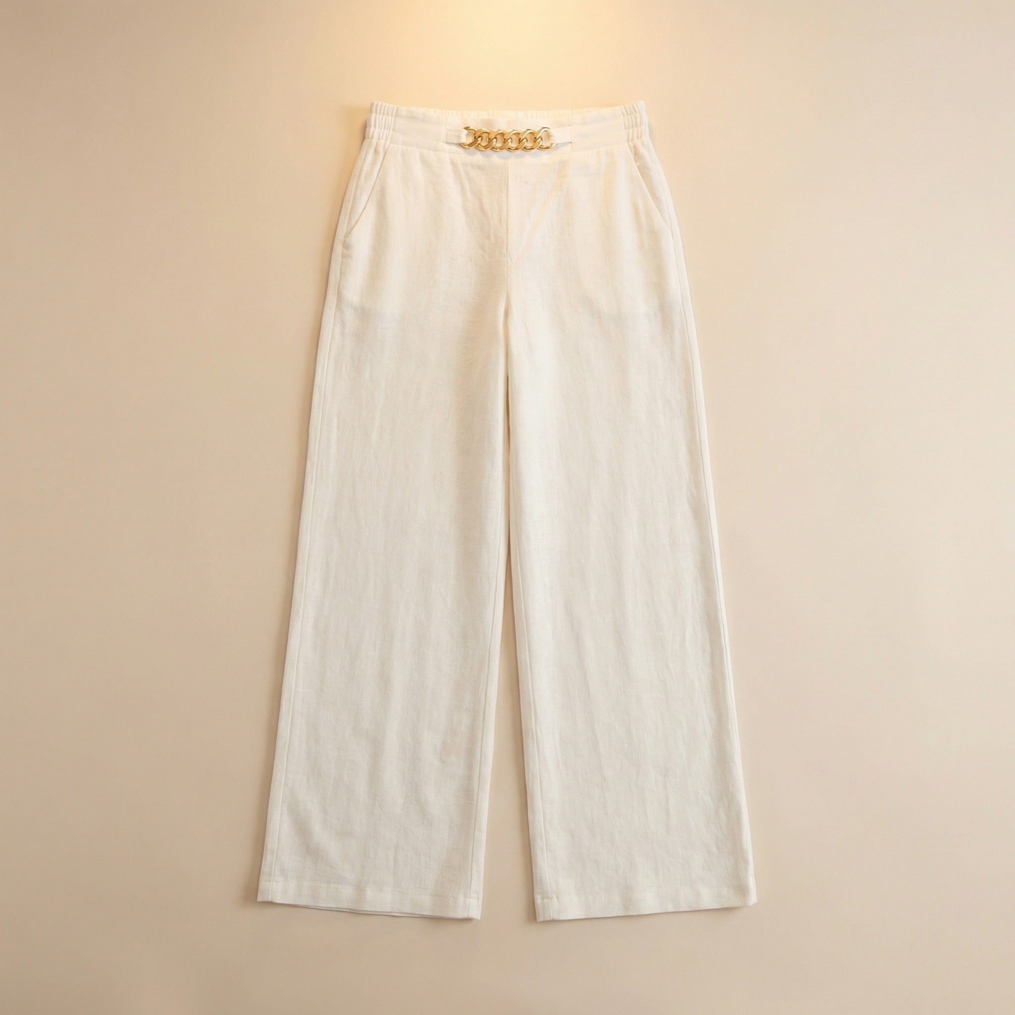 Women's Wide Leg Palazzo Trousers with High Waist Chain Detail