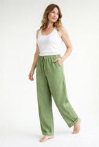 Women's Wide-Leg Trousers with Elasticated Drawstring Waistband and Turned-Up Cuffs