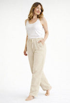 Women's Wide-Leg Trousers with Elasticated Drawstring Waistband and Turned-Up Cuffs