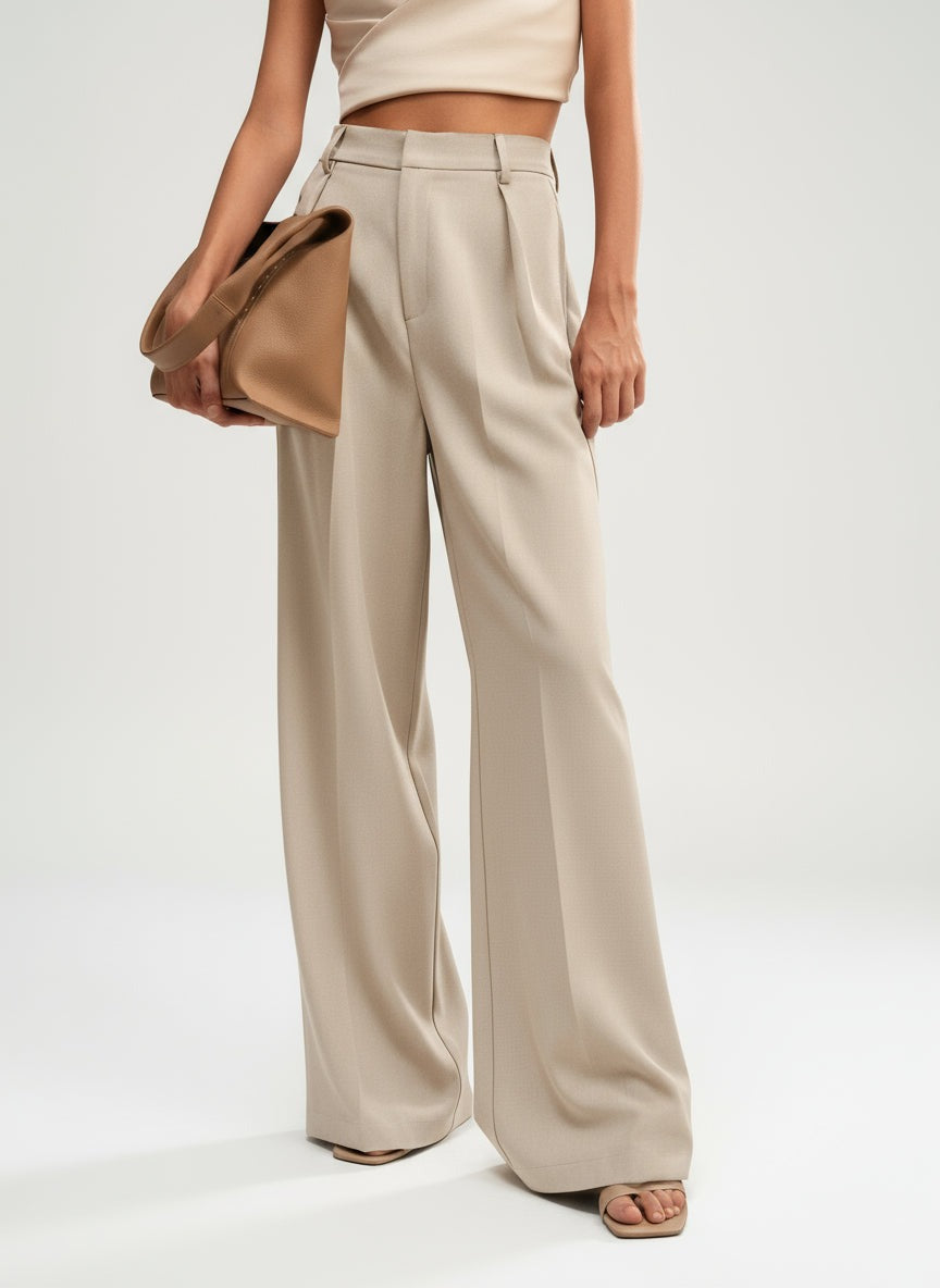 Women's Wide Leg Work Trousers with High Waist