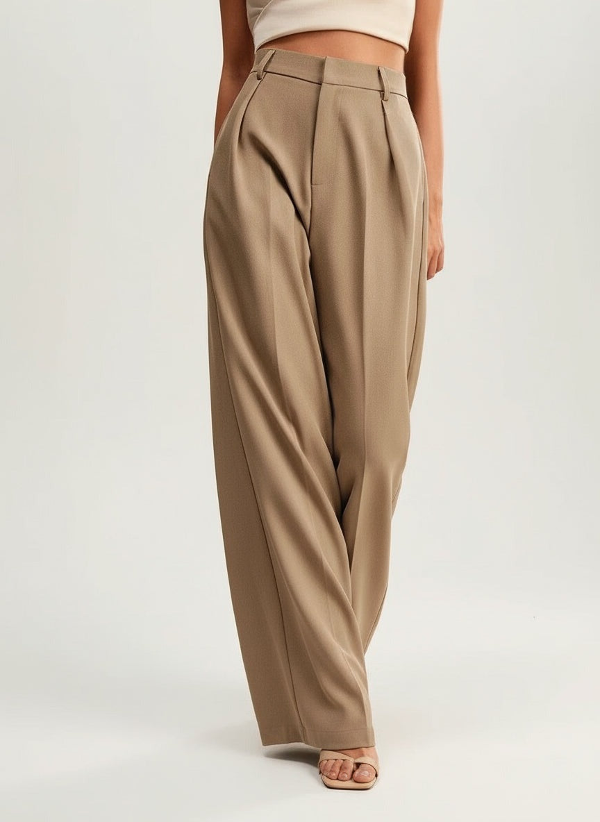 Women's Wide Leg Work Trousers with High Waist