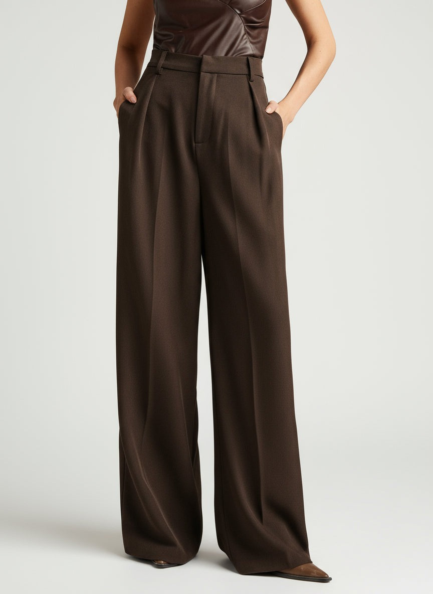 Women's Wide Leg Work Trousers with High Waist