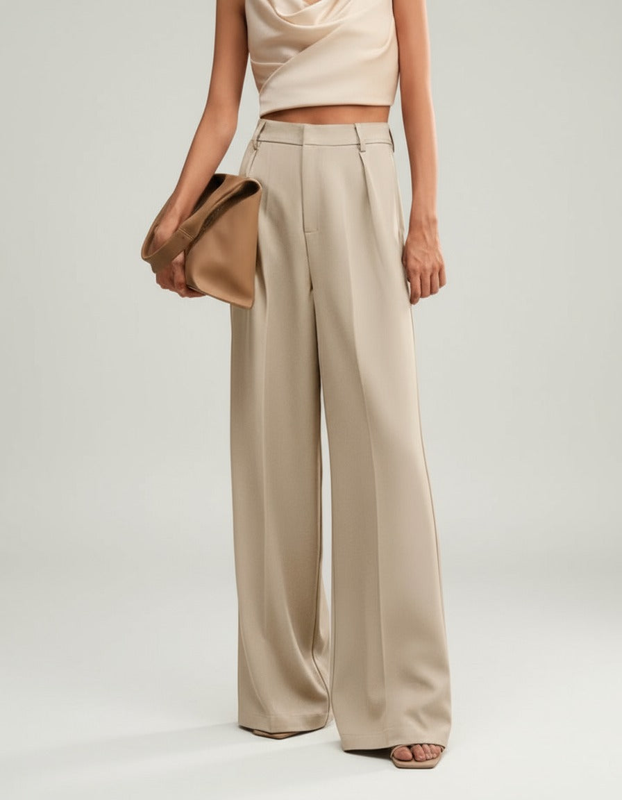 Women's Wide Leg Work Trousers with High Waist
