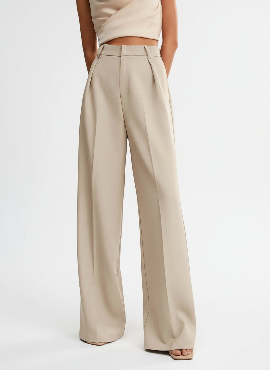 Women's Wide Leg Work Trousers with High Waist