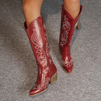 Women's Winter Knee High Boots with Embroidered Detail