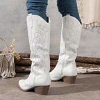 Women's Winter Knee High Boots with Embroidered Detail