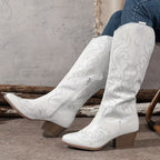 Women's Winter Knee High Boots with Embroidered Detail