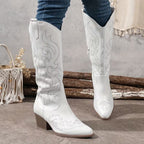 Women's Winter Knee High Boots with Embroidered Detail