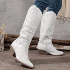 Women's Winter Knee High Boots with Embroidered Detail