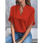 Women's Workwear Short Sleeve Blouse with V-Neck