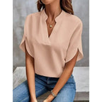 Women's Workwear Short Sleeve Blouse with V-Neck