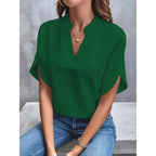Women's Workwear Short Sleeve Blouse with V-Neck