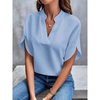 Women's Workwear Short Sleeve Blouse with V-Neck