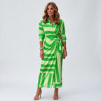 Women's Wrap Long Sleeve Midi Dress with Shirt Collar