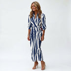 Women's Wrap Long Sleeve Midi Dress with Shirt Collar